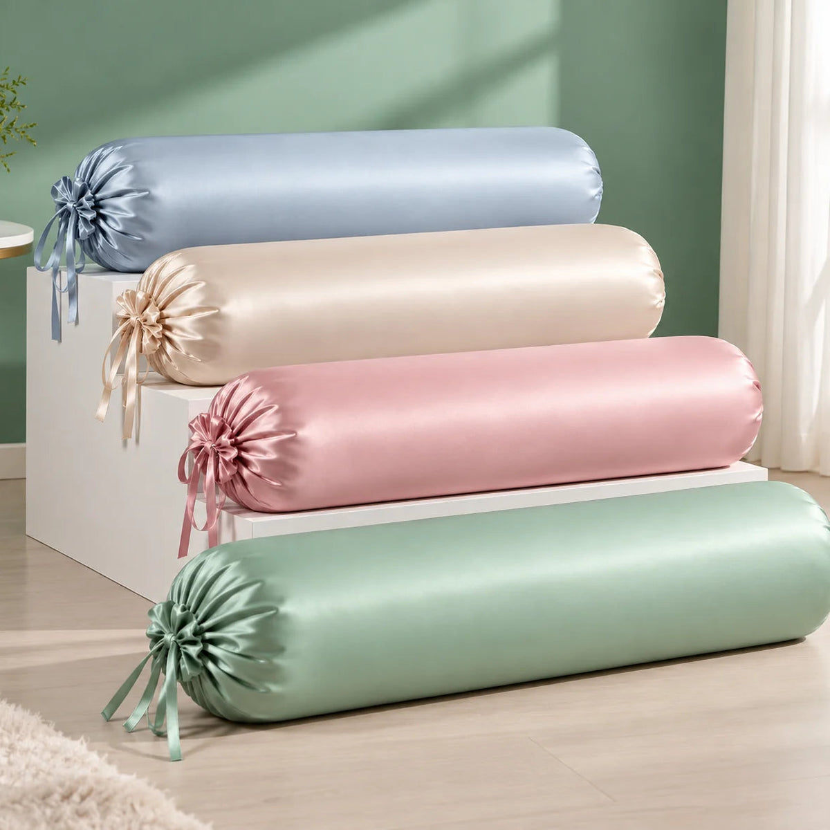Premium Satin Silk Bolster Pillow Cover