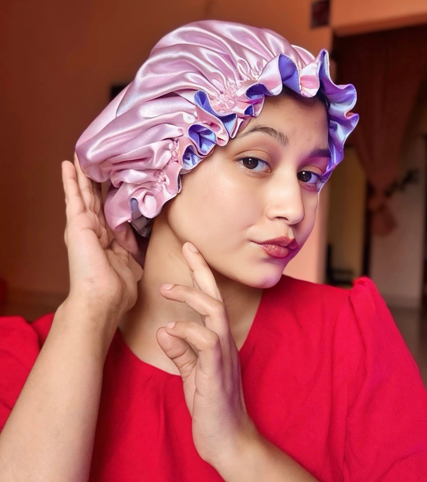 Premium Double Sided Ruffles Silk Hair Bonnet