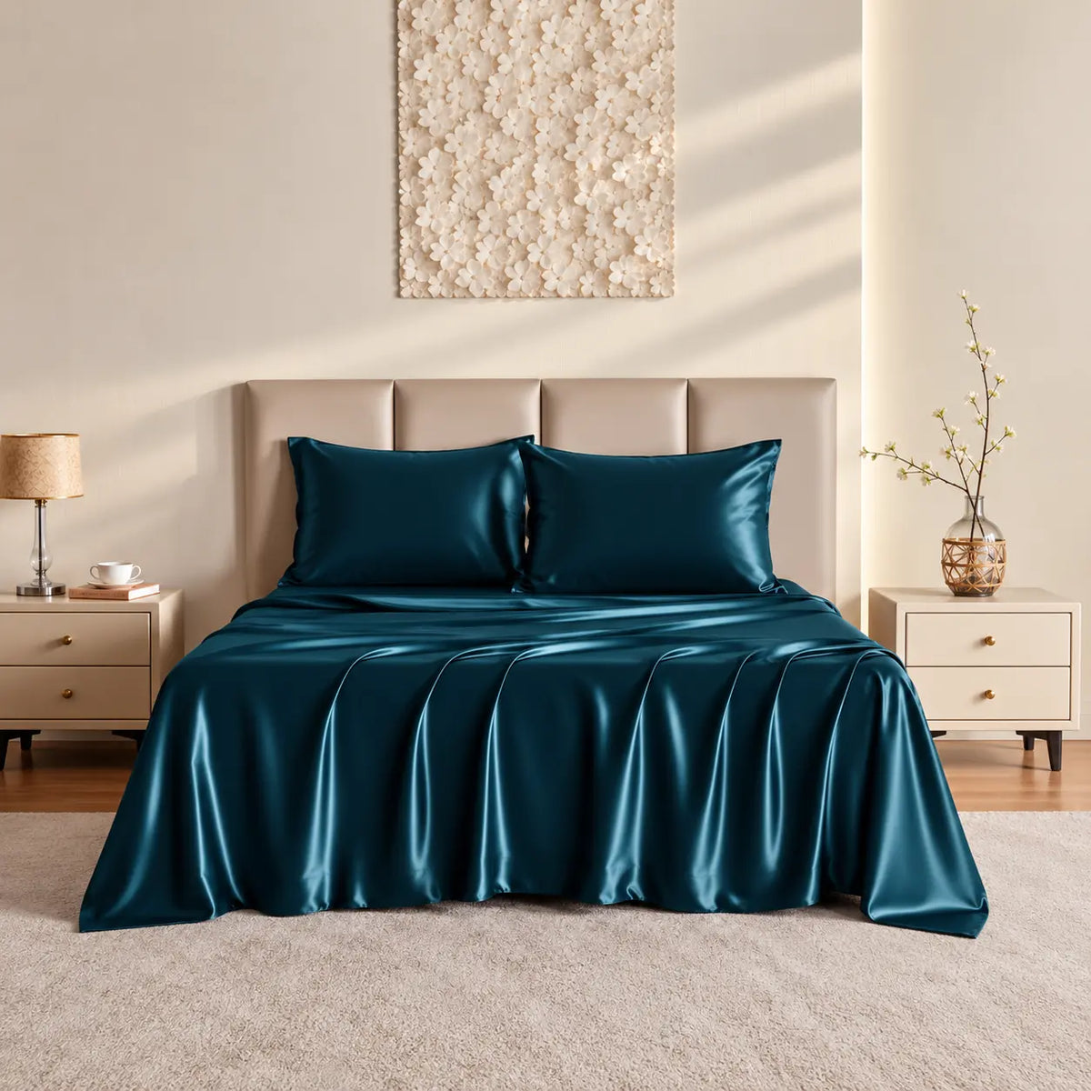 4 Pcs Premium Satin Silk Bedsheet