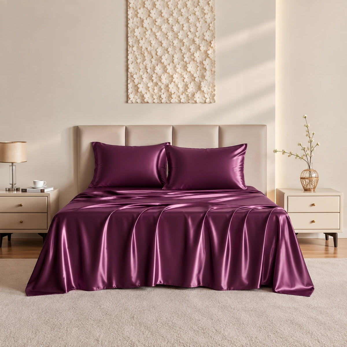 4 Pcs Premium Satin Silk Bedsheet